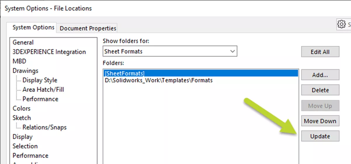 Add SOLIDWORKS Sheet Format Locally 