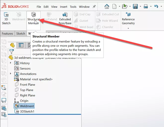 Add SOLIDWORKS Structural Member Command Tab