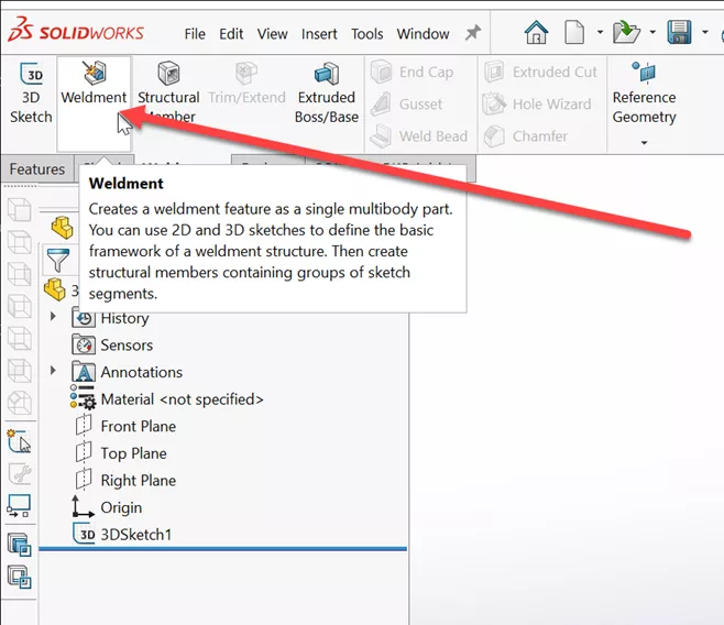 Add SOLIDWORKS Weldments Command Tab 