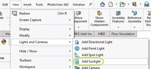 Add Sunlight Option in SOLIDWORKS