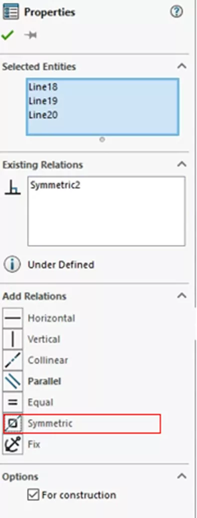 Add a Symmetric Relation in SOLIDWORKS