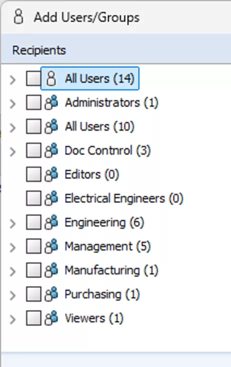 Add Users/Groups to SOLIDWORKS Delayed in State Notifications