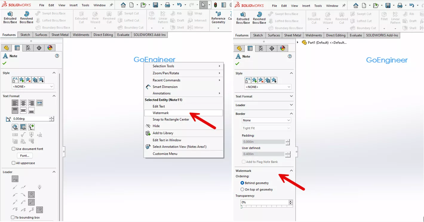 How to Add a Watermark Note in SOLIDWORKS 