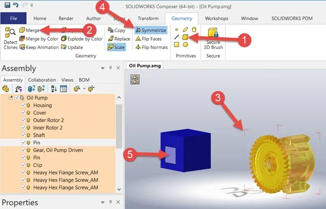 Adding a Face or Axis for a Mirrored Part in SOLIDWORKS Composer