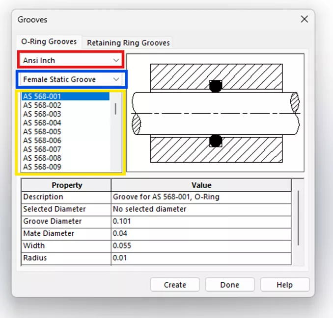 SOLIDWORKS Grooves O-Rings Dialog Box Options