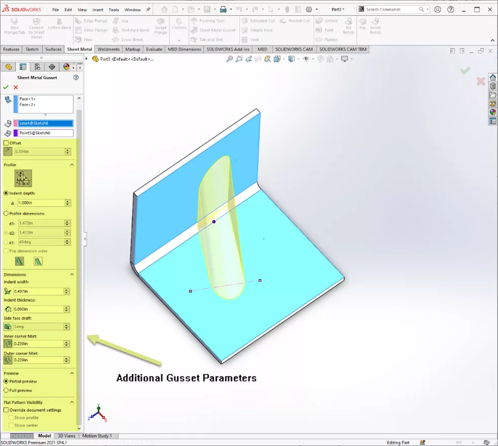 Additional Gusset Parameters in SOLIDWORKS