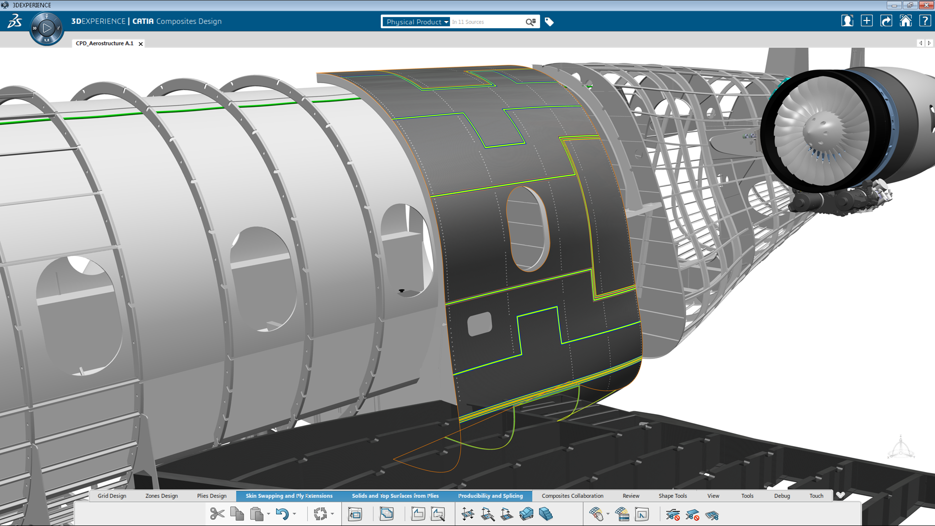 Aircraft fuselage modeled in mechanical CAD