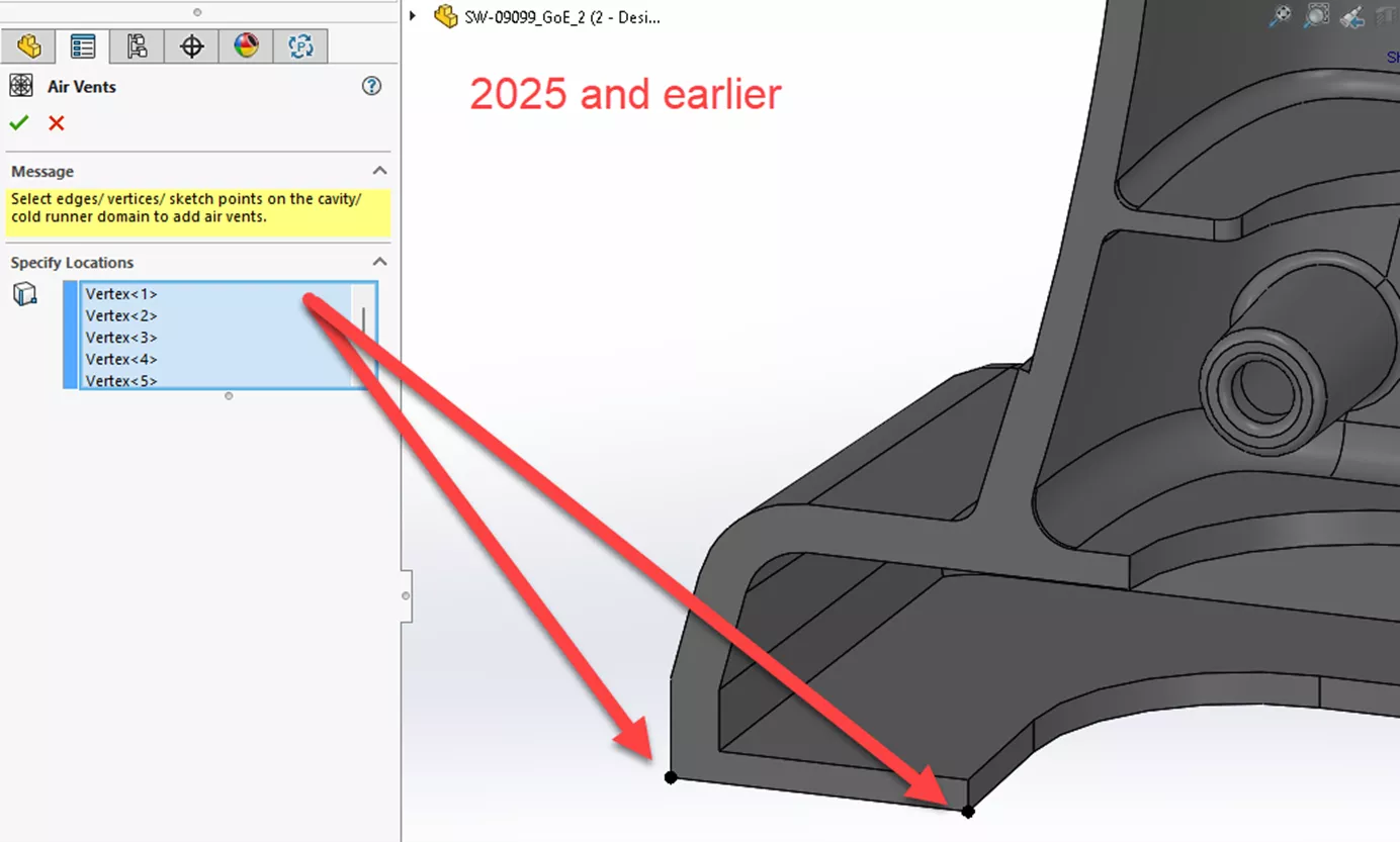 Air Vent Analysis in SOLIDWORKS Plastics 2025 and Older vs 2026