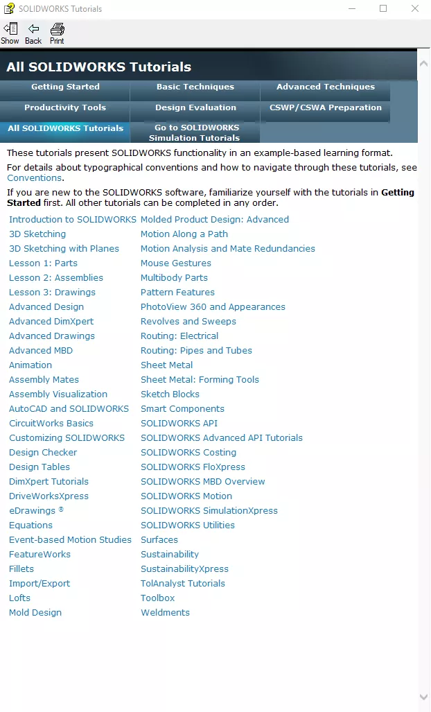 List of All SOLIDWORKS Tutorials on SOLIDWORKS Help