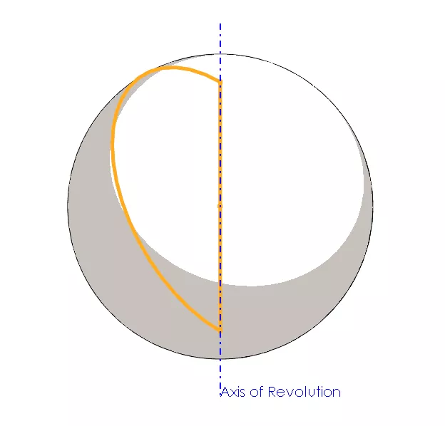 A revolved sphere in SOLIDWORKS showing the sketch.