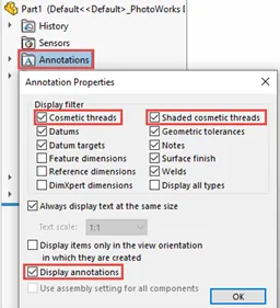 annotation properties dialog box solidworks