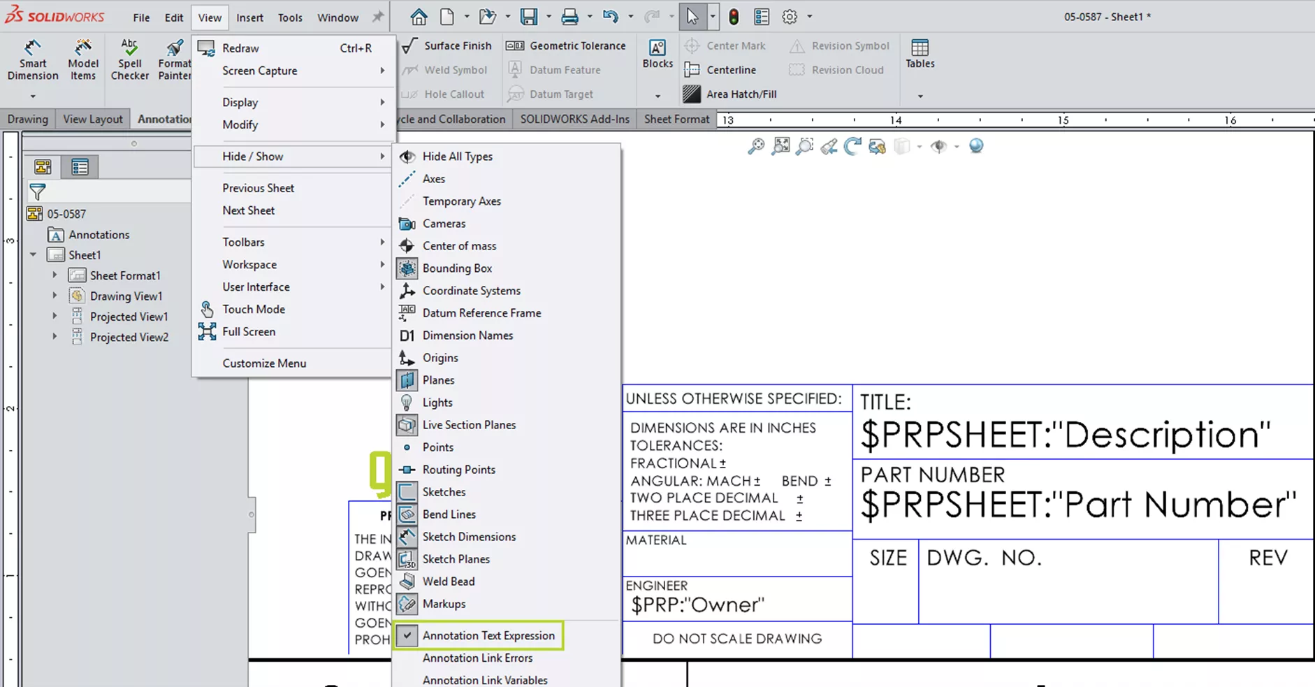 Annotations Text Expression in SOLIDWORKS 2026