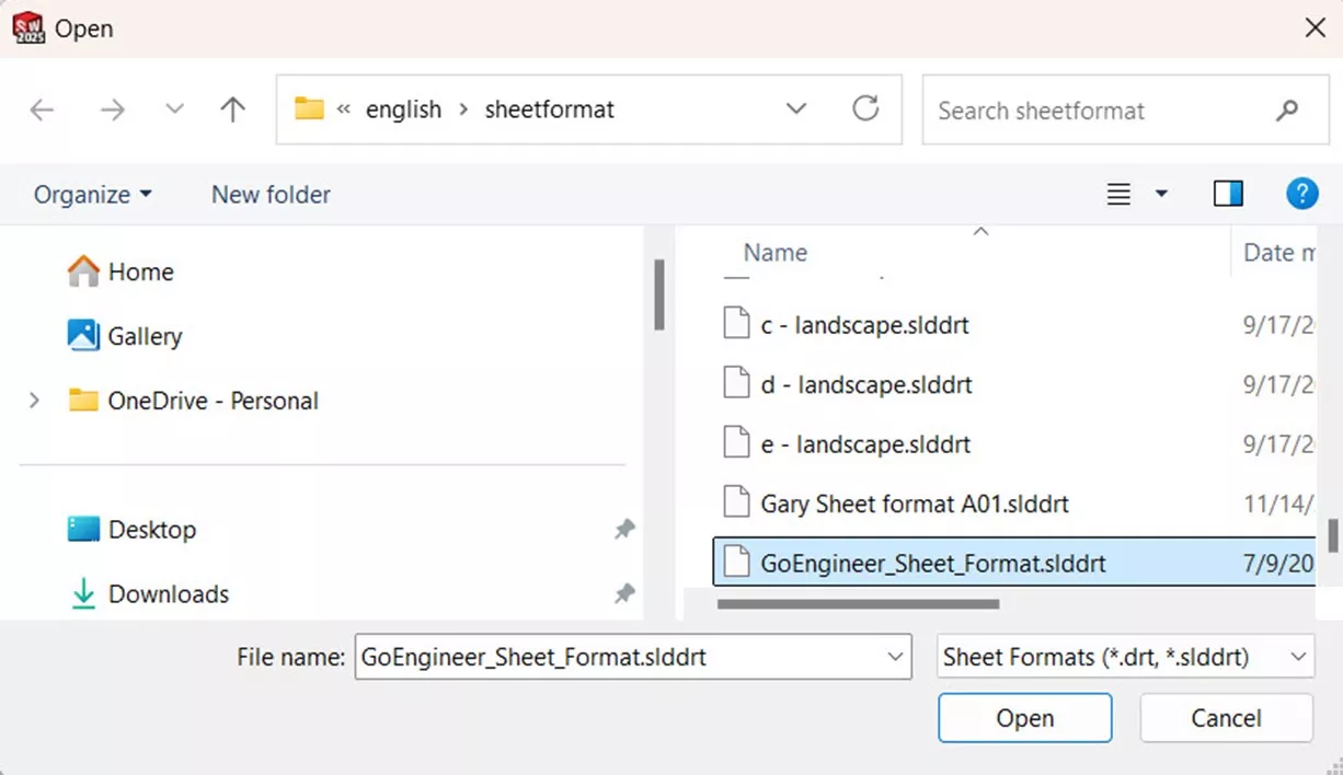 Apply Changes to a SOLIDWORKS Sheet Format