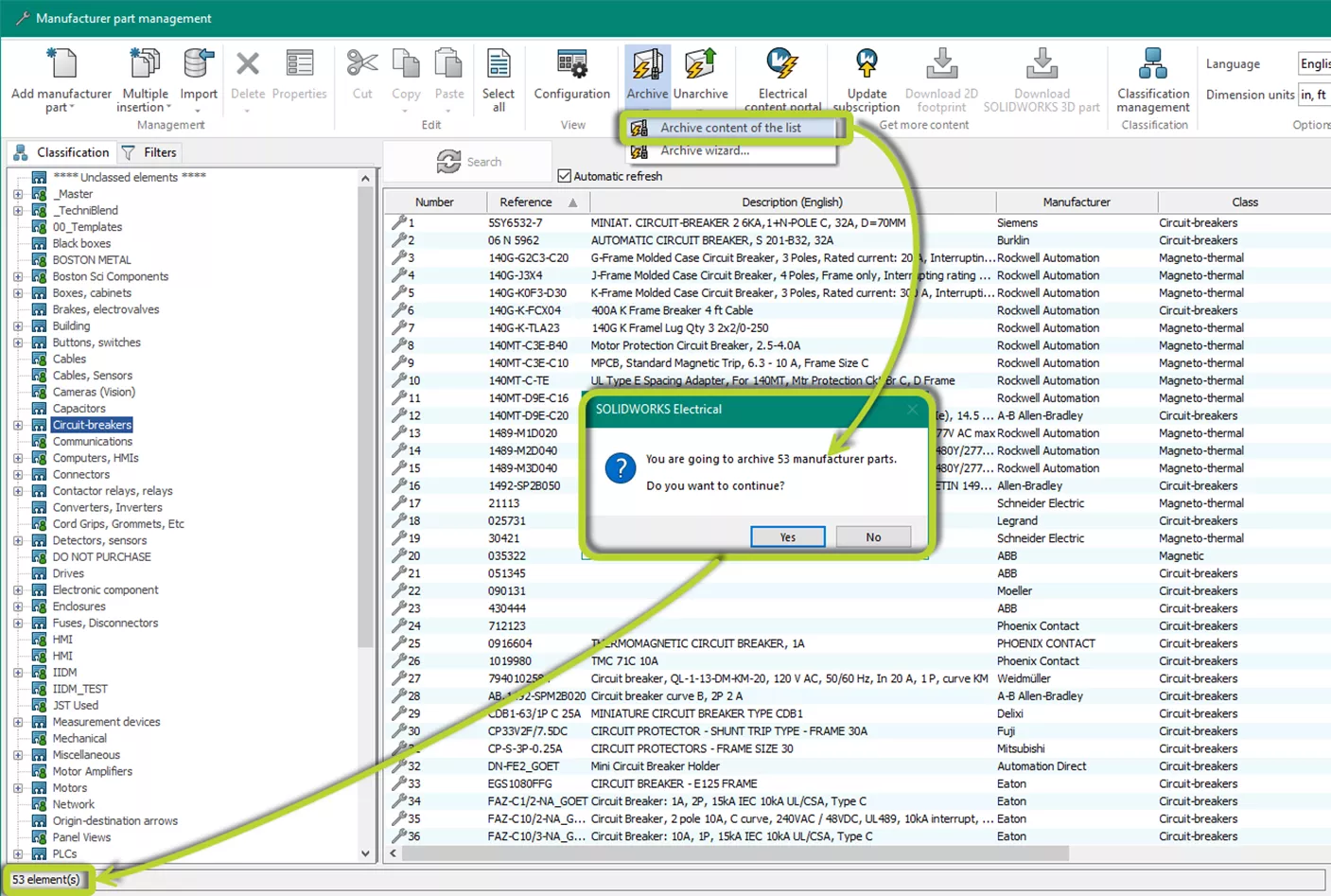 Archive Content of the List Option in SOLIDWORKS Electrical 2D