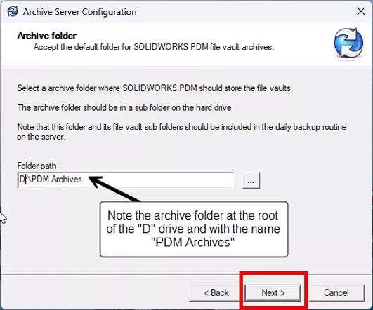 Folder Path Option in SOLIDWORKS PDM Archive Server Configuration Dialog