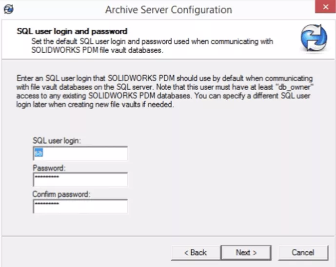 Archive Server Configuration SOLIDWORKS PDM SQL User Login 