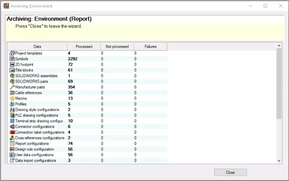 Archiving Environment Report in SOLIDWORKS Electrical 