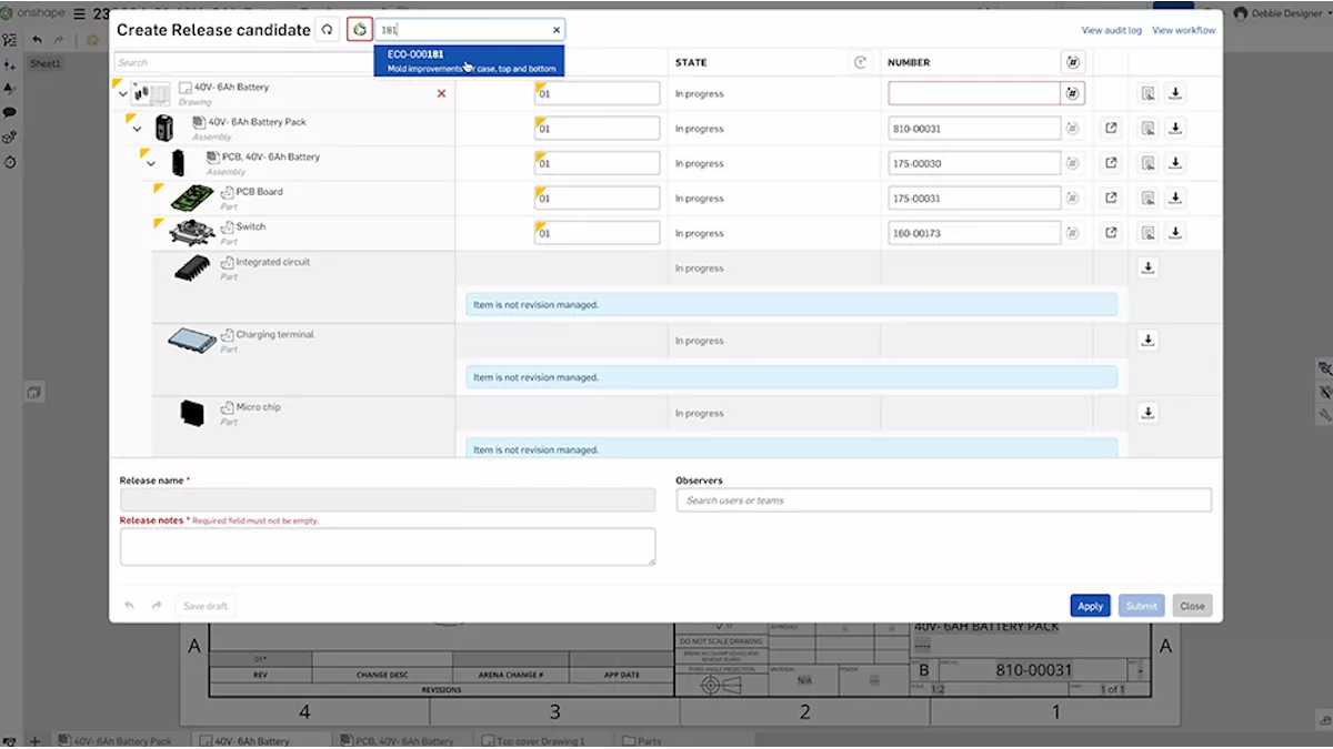 Arena Product Release Integrated with Onshape