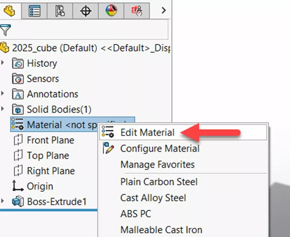 Assign a Primary Material in a SOLIDWORKS Part