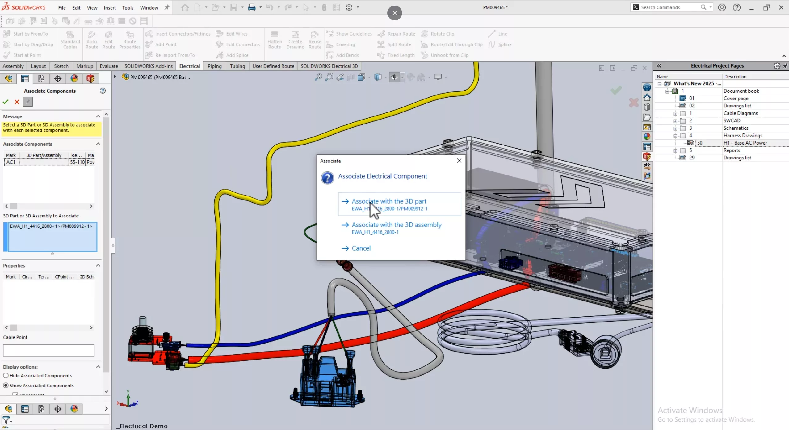 Associate Electrical Component Dialog in SOILIDWORKS Electrical 2025