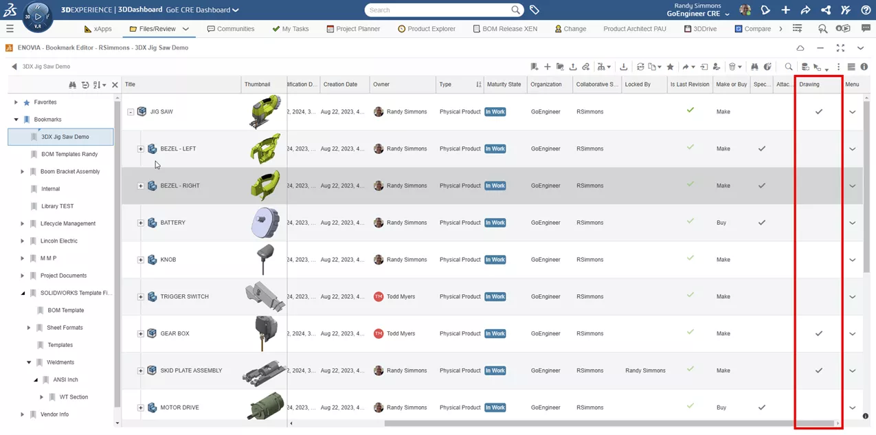 Enable the Drawing Column in 3DEXPERIENCE