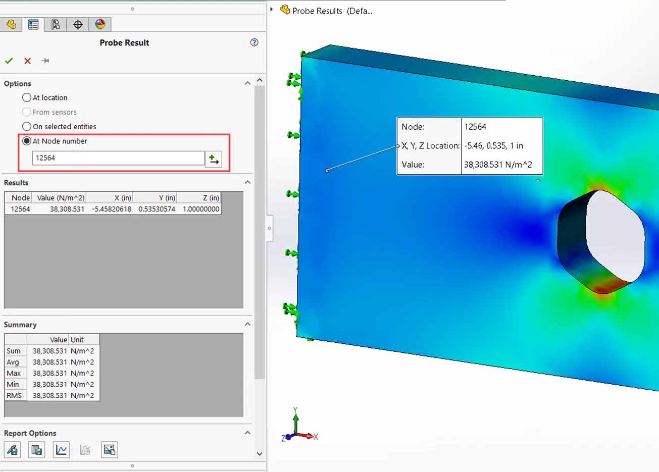 At Node Number SOLIDWORKS Simulation Probe Result Option