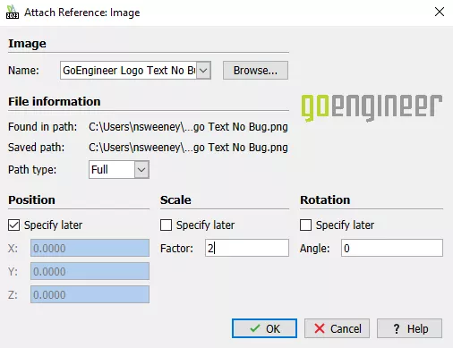 Placement, scale, and rotation dialog in the DraftSight image tracer.