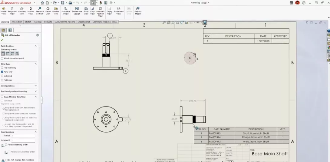 SOLIDWORKS AI Auto-Generated-Bill of Materials