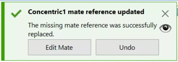 SOLIDWORKS The Missing Mate Reference Was Successfully Replaced Message