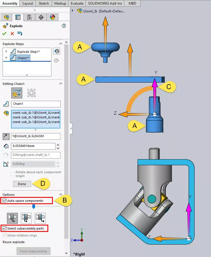 Auto-space components for SOLIDWORKS Exploded View