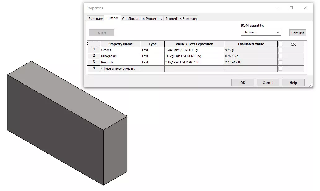 Automatic Unit Conversion in SOLIDWORKS File Properties