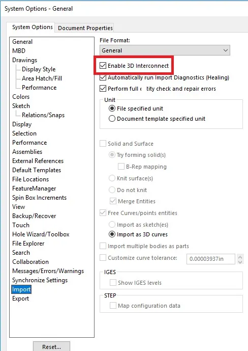 System options. System options