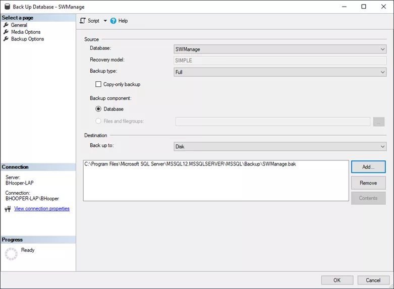 Back Up Database SOLIDWORKS Manage