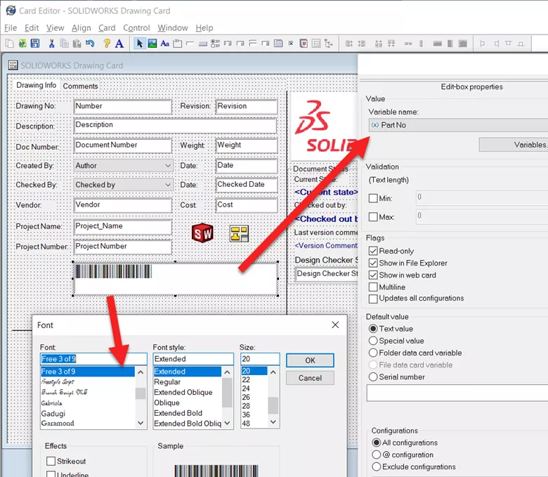 Adding the Edit-box Control in the SOLIDWORKS Data Card