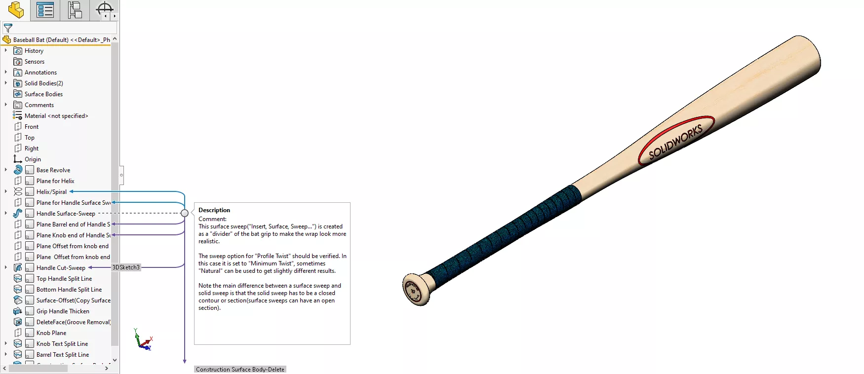 Baseball Bat SOLIDWORKS Sample File