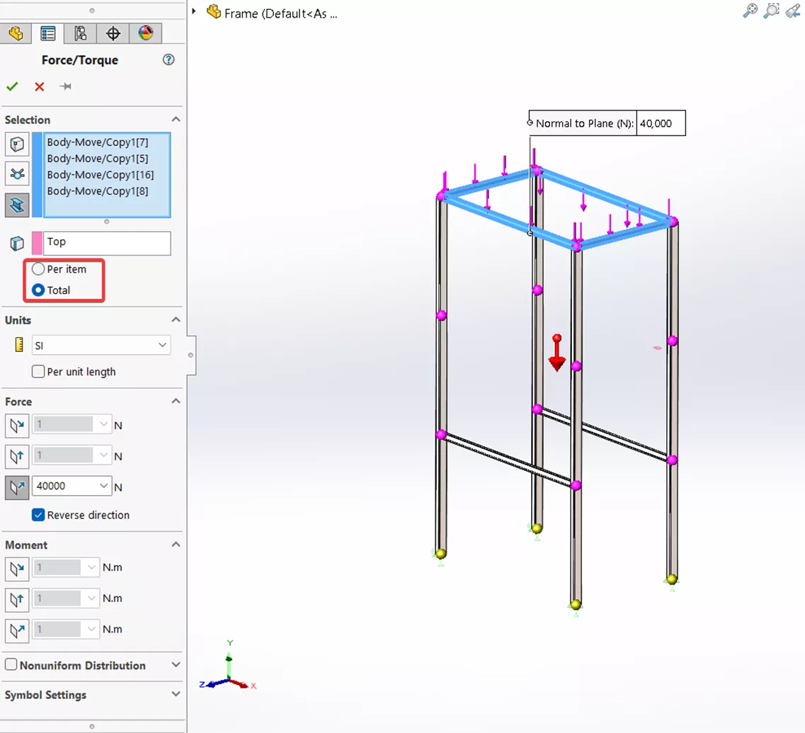Force Loads for Beams What's New SOLIDWORKS Simulation 2026