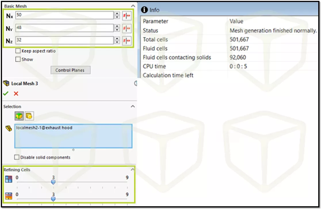 Benchmark B4 Mesh Modifications, Final Mesh Size SOLIDWORKS Flow Simulation CPU 