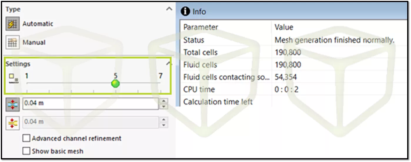 Benchmark C5 Mesh Modifications, Final Mesh Size SOLIDWORKS Flow Simulation CPU 