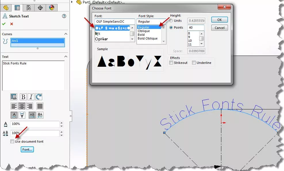 Best SOLIDWORKS Stick Font for Engraving