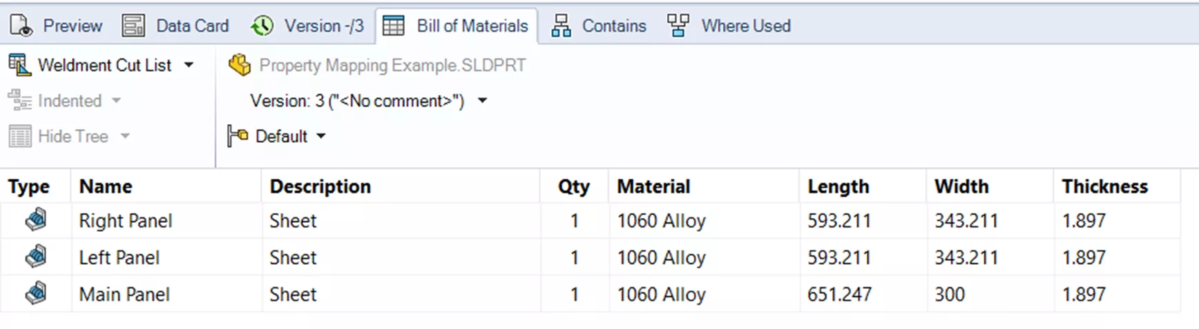 Bill of Materials Weldment Cut List in SOLIDWORKS PDM 