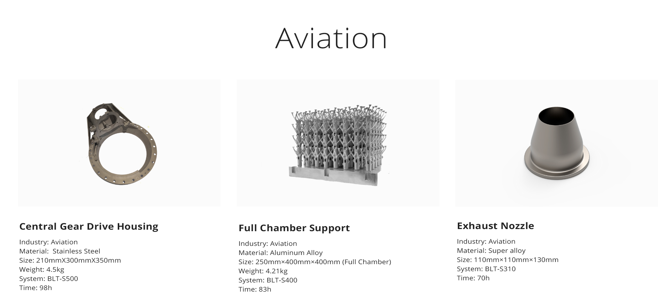 Aviation Parts Printed with BLT Metal 3D Printers.