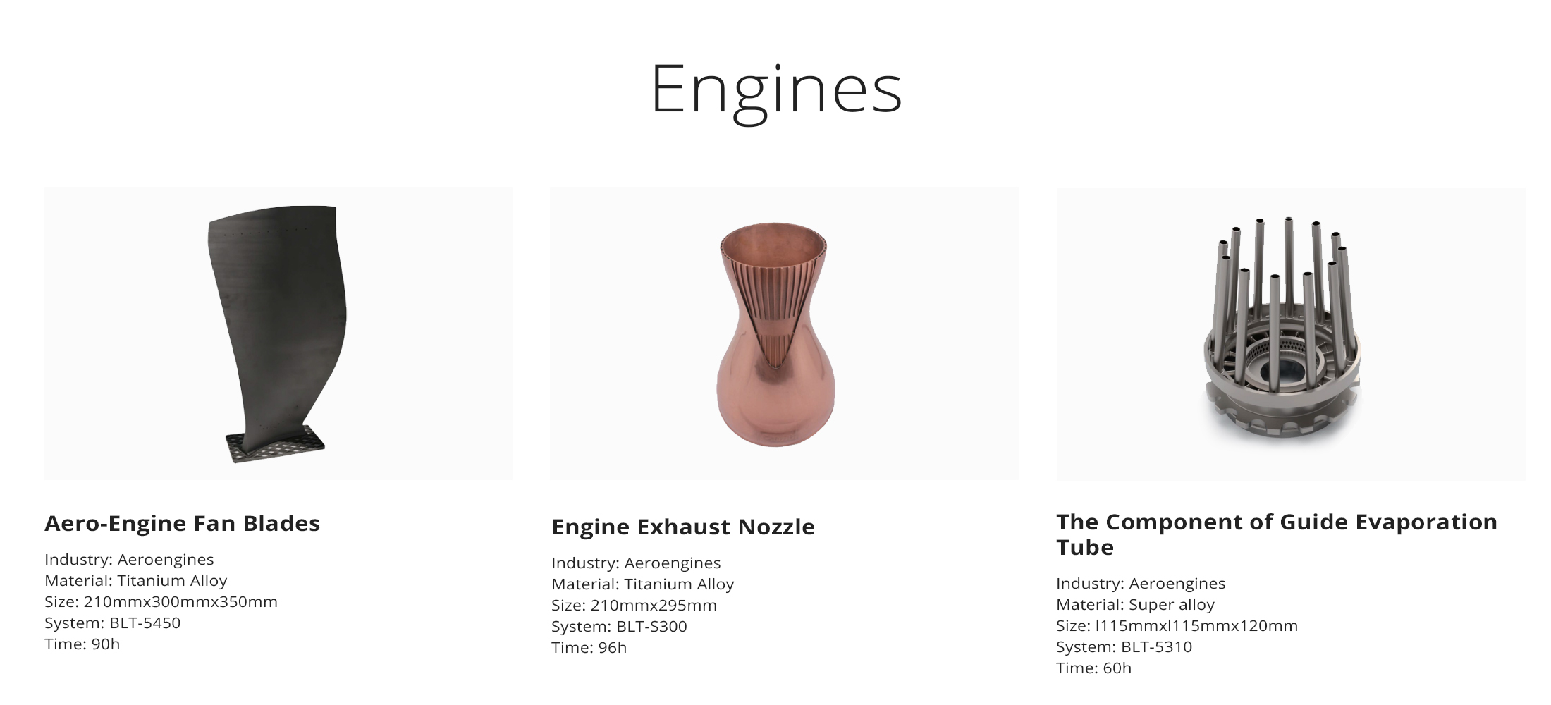 Engine Parts Printed with BLT Metal 3D Printers.