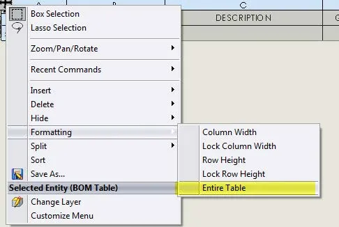 BOM Height and Width SOLIDWORKS Tutorial