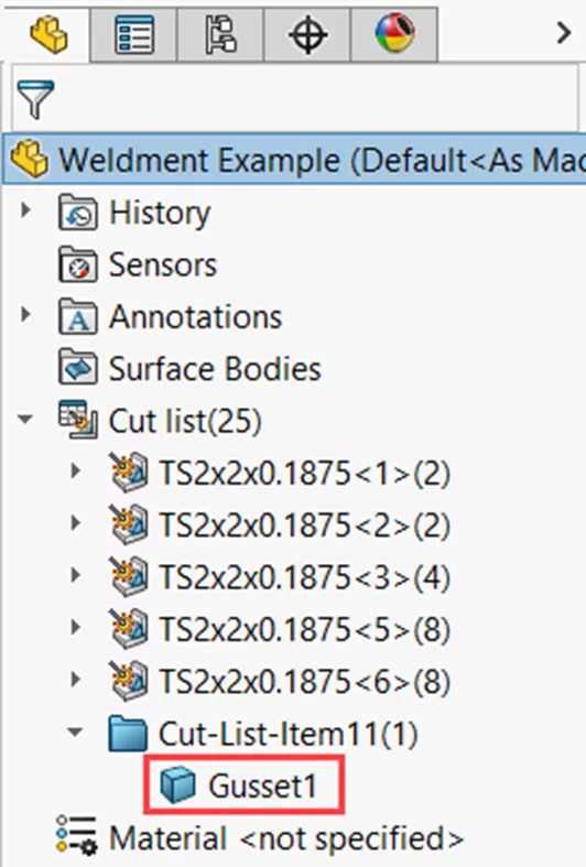 SOLIDWORKS Cut List Item Gusset