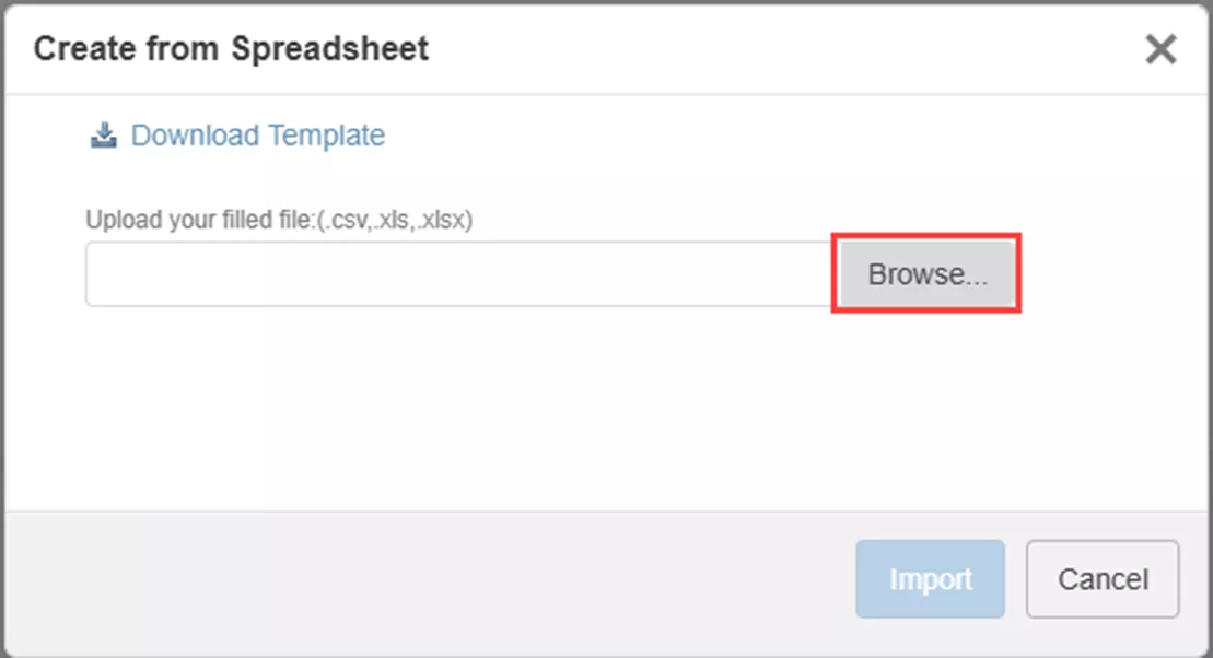 Browse Create from Spreadsheet Dialog 