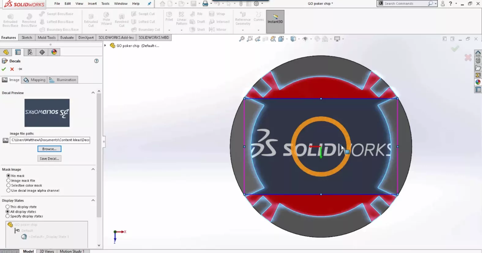 Browse Decals in SOLIDWORKS 