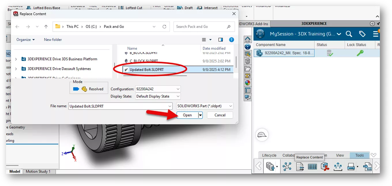 Browse Replacement File 3DEXPERIENCE SOLIDWORKS
