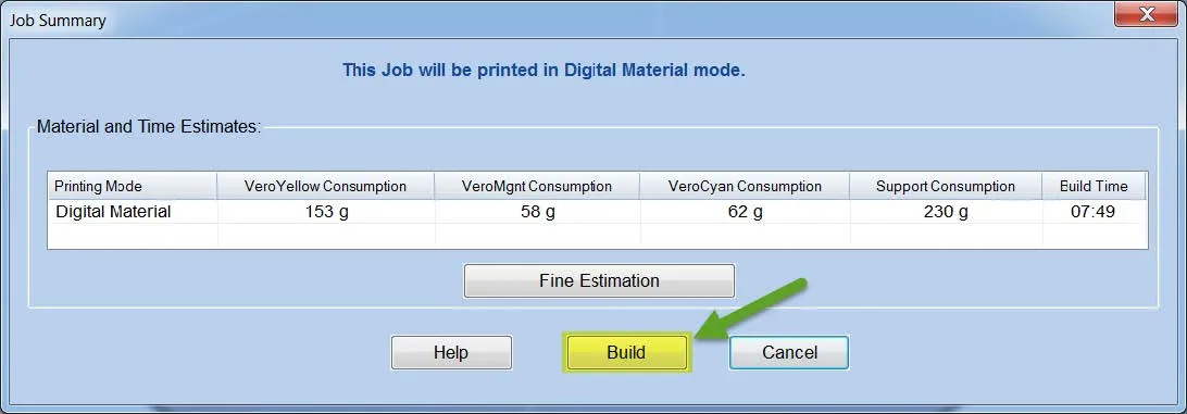 Build Button in Objet Studio 