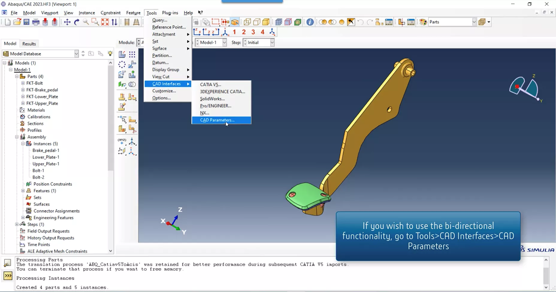 A user accesses CAD parameters from within Abaqus/CAE