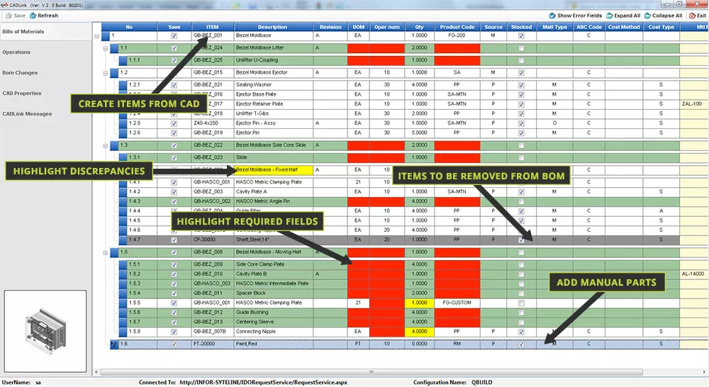 The CADLink user interface is simple yet powerful, connecting CAD and ERP systems.